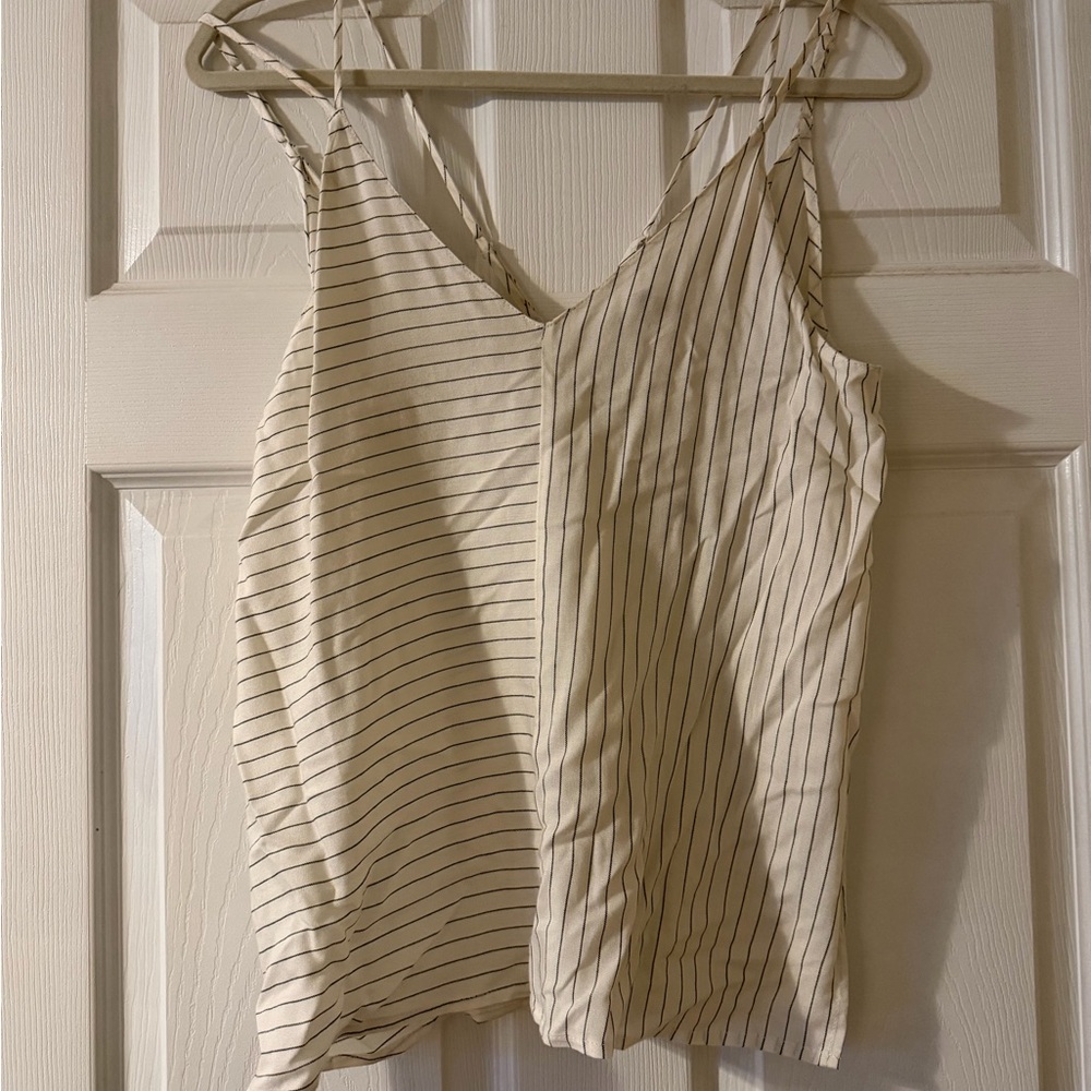 Naked Zebra Cream and Black Pinstripe V-Neck Cami